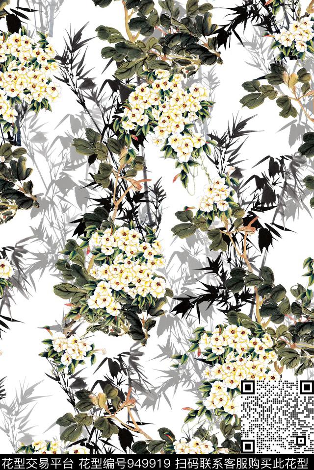 女装中国风竹子数码印花华亿平台下载（图片编号: 949919） - 瓦栏（Walan）