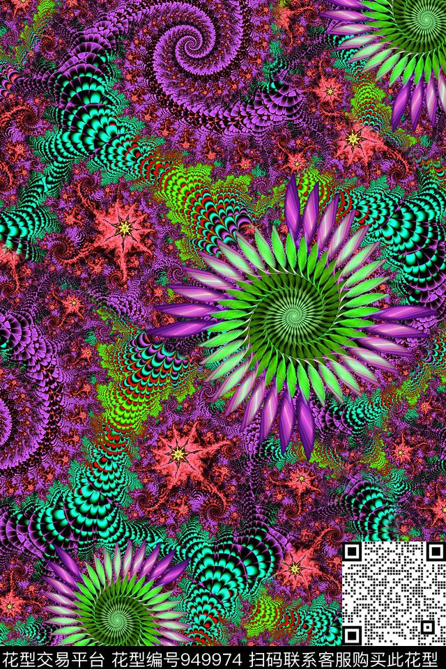 分形抽象几何数码印花华亿平台下载（图片编号: 949974） - 瓦栏（Walan）