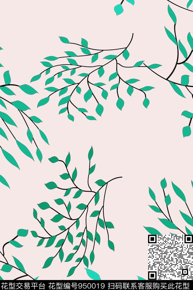 小碎花绿植树叶简约数码印花华亿平台下载（图片编号: 950019） - 瓦栏（Walan）