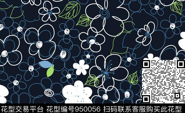 小碎花线条花卉数码华亿平台数码印花华亿平台下载（图片编号: 950056） - 瓦栏（Walan）