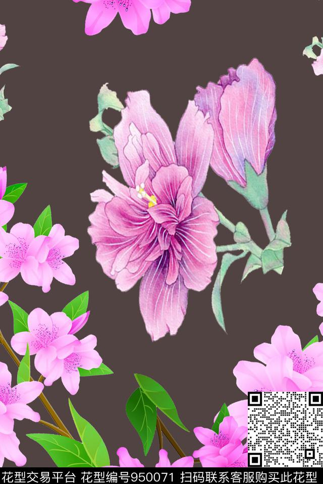 黑底花卉水彩花卉花卉数码印花华亿平台下载（图片编号: 950071） - 瓦栏（Walan）