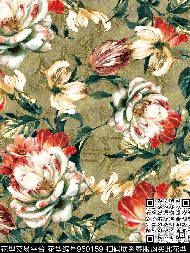 植物花卉油画华亿平台数码印花华亿平台下载（图片编号: 950159） - 瓦栏（Walan）