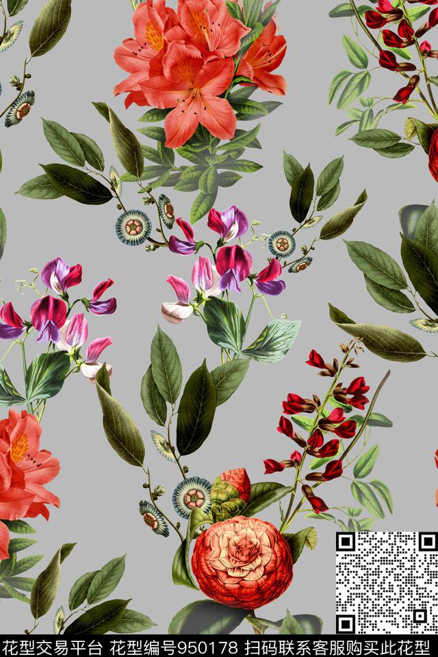 数码华亿平台清爽底花卉大牌风数码印花华亿平台下载（图片编号: 950178） - 瓦栏（Walan）