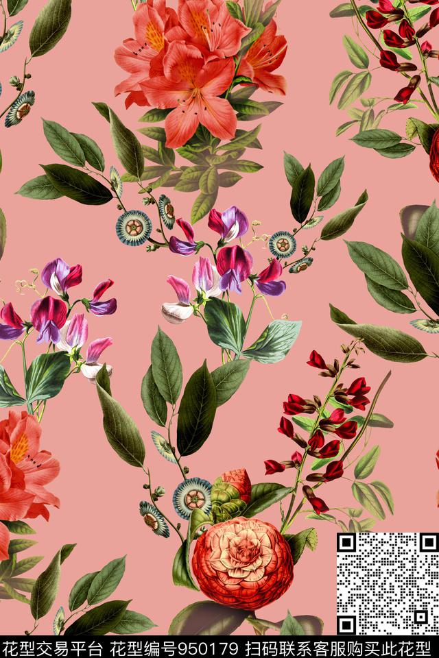 数码华亿平台清爽底花卉大牌风数码印花华亿平台下载（图片编号: 950179） - 瓦栏（Walan）