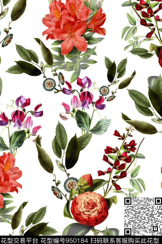 数码华亿平台清爽底花卉大牌风数码印花华亿平台下载（图片编号: 950184） - 瓦栏（Walan）
