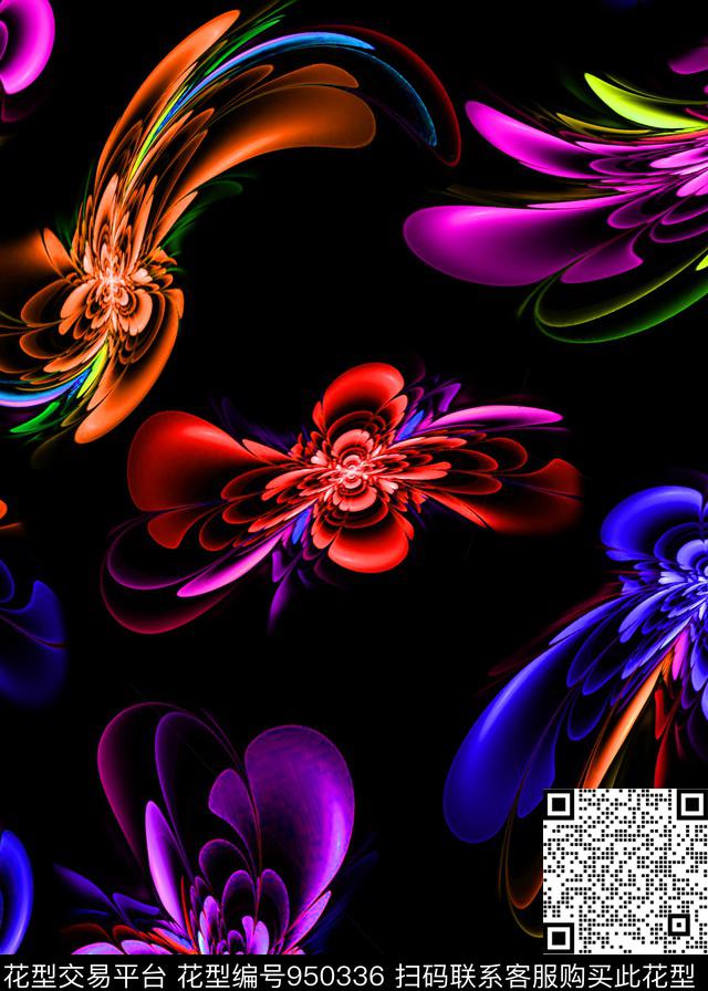 黑底花卉数码华亿平台抽象数码印花华亿平台下载（图片编号: 950336） - 瓦栏（Walan）