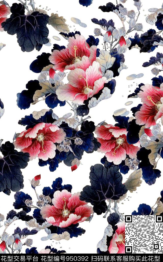 数码华亿平台绣花华亿平台牡丹数码印花华亿平台下载（图片编号: 950392） - 瓦栏（Walan）