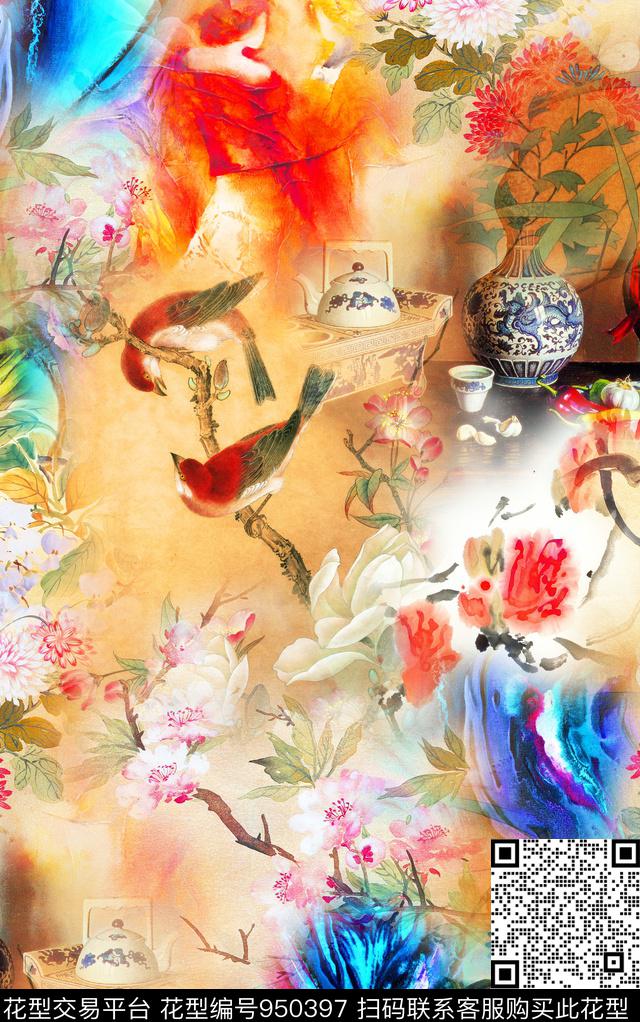 小碎花数码华亿平台牡丹数码印花华亿平台下载（图片编号: 950397） - 瓦栏（Walan）