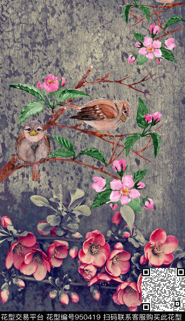 民族风胸前独幅花卉数码印花华亿平台下载（图片编号: 950419） - 瓦栏（Walan）