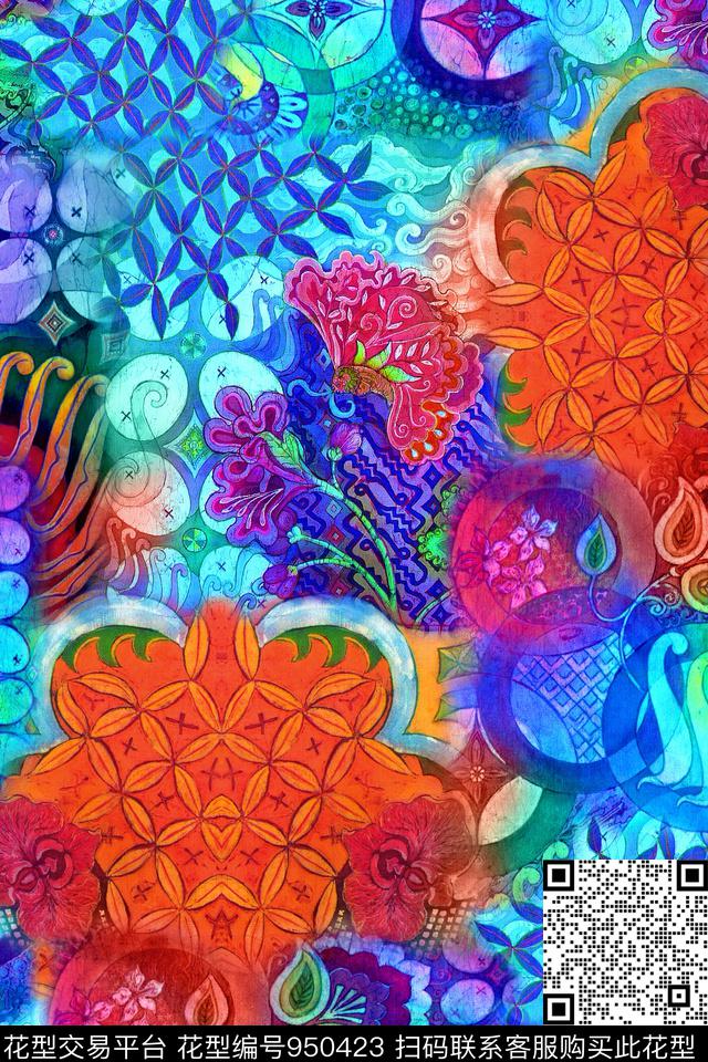 肌理抽象几何数码印花华亿平台下载（图片编号: 950423） - 瓦栏（Walan）