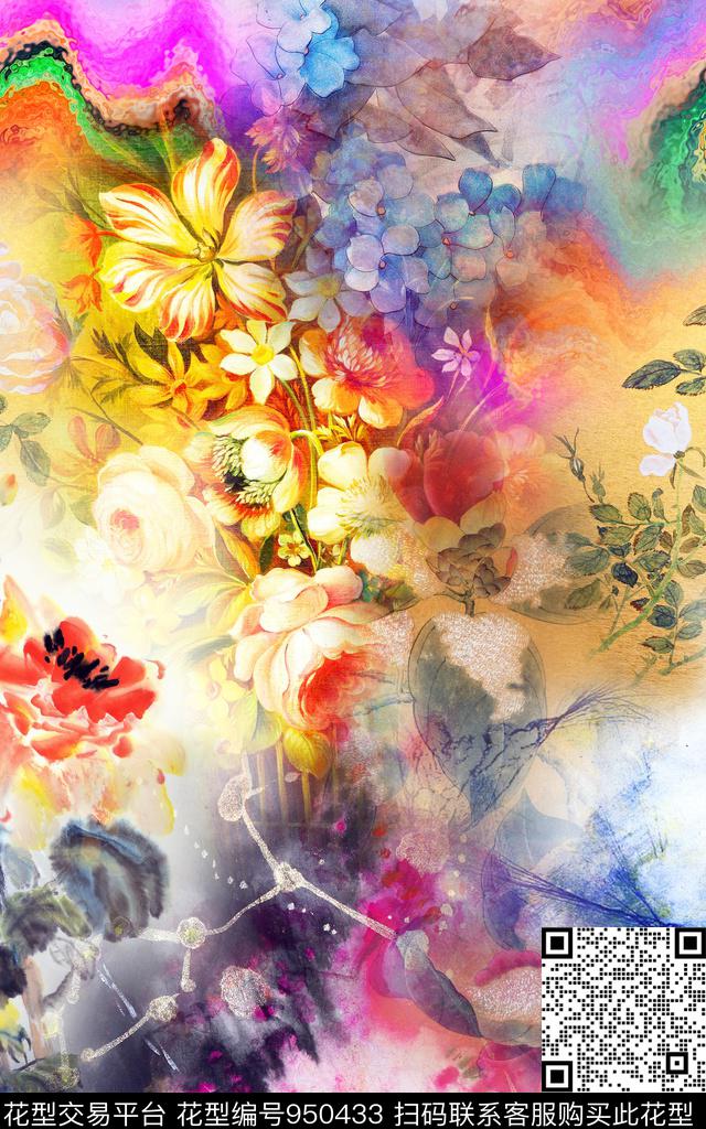 小碎花数码华亿平台牡丹数码印花华亿平台下载（图片编号: 950433） - 瓦栏（Walan）