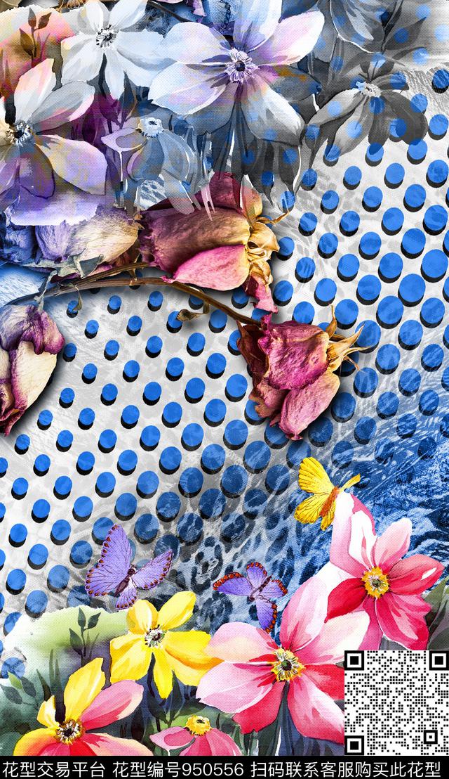 胸前独幅数码华亿平台花卉数码印花华亿平台下载（图片编号: 950556） - 瓦栏（Walan）