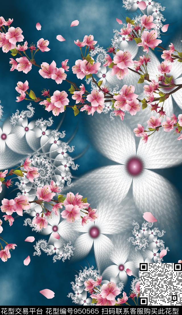 胸前独幅数码华亿平台花卉数码印花华亿平台下载（图片编号: 950565） - 瓦栏（Walan）
