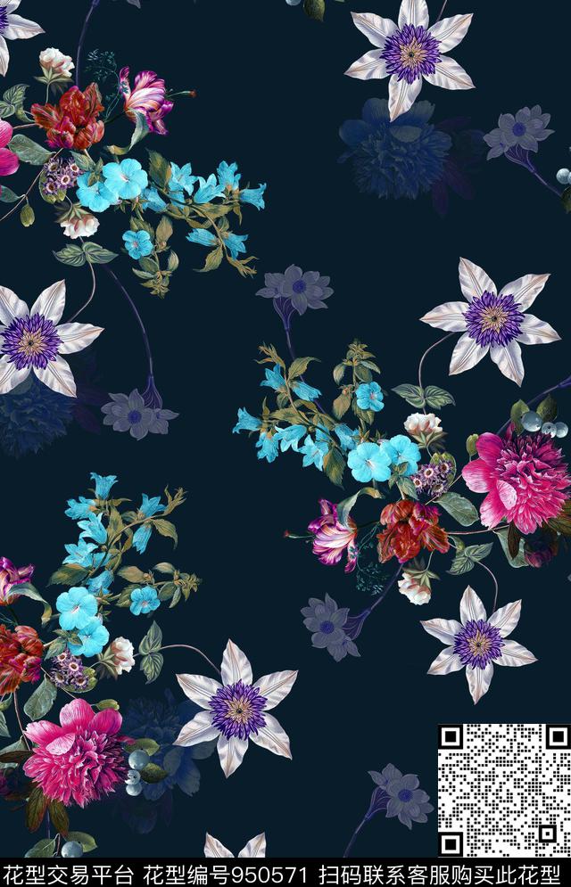 女装花卉花朵花卉数码印花华亿平台下载（图片编号: 950571） - 瓦栏（Walan）