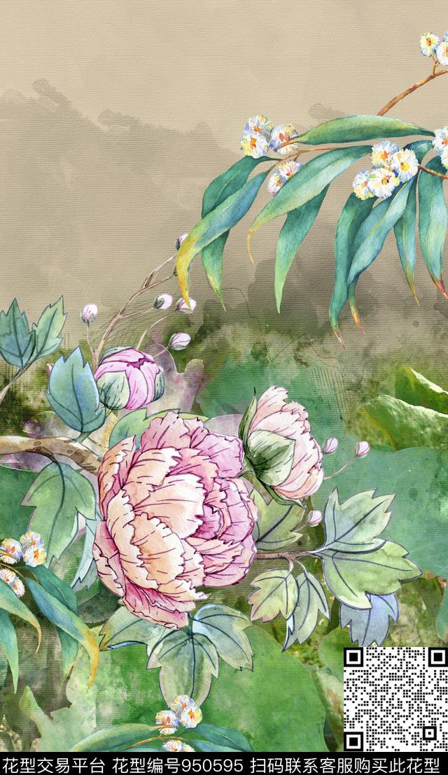 胸前独幅数码华亿平台花卉数码印花华亿平台下载（图片编号: 950595） - 瓦栏（Walan）