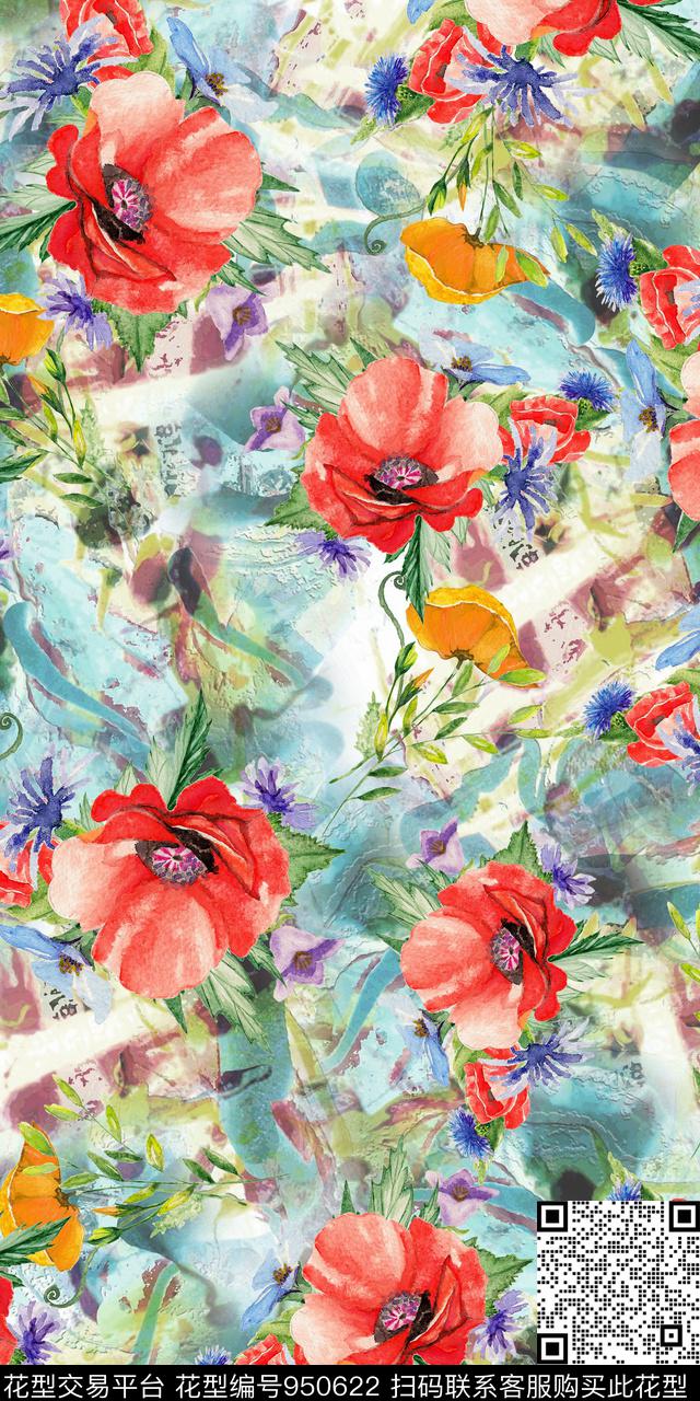 小碎花手绘花卉花卉数码印花华亿平台下载（图片编号: 950622） - 瓦栏（Walan）