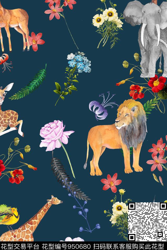 狮子动物小碎花数码印花华亿平台下载（图片编号: 950680） - 瓦栏（Walan）