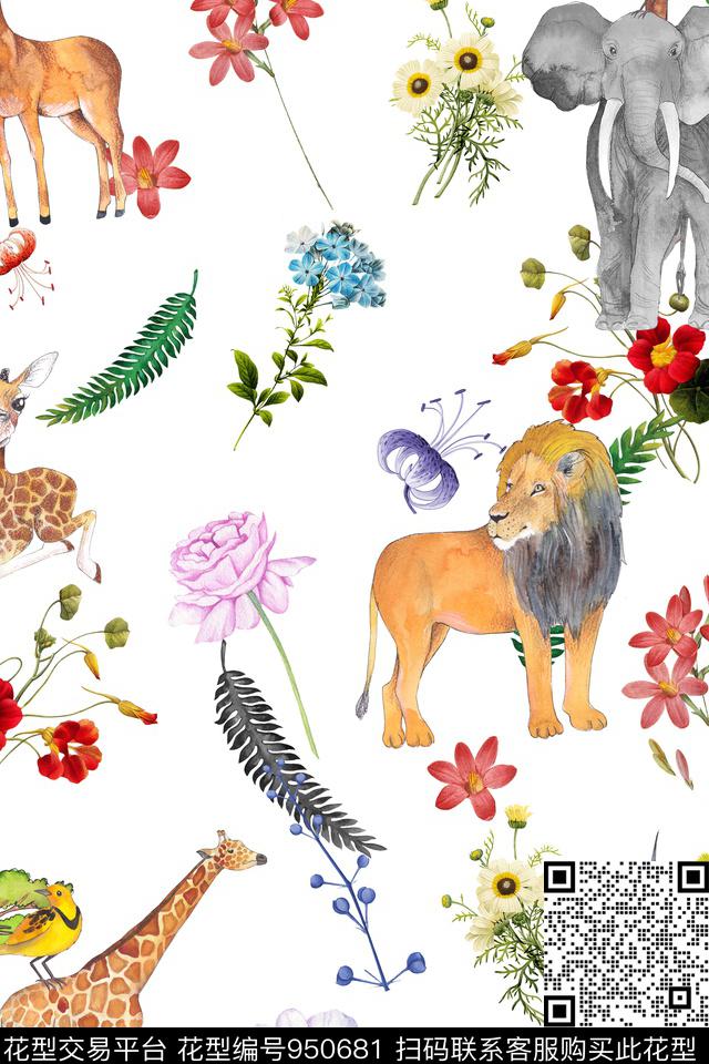 狮子动物小碎花数码印花华亿平台下载（图片编号: 950681） - 瓦栏（Walan）