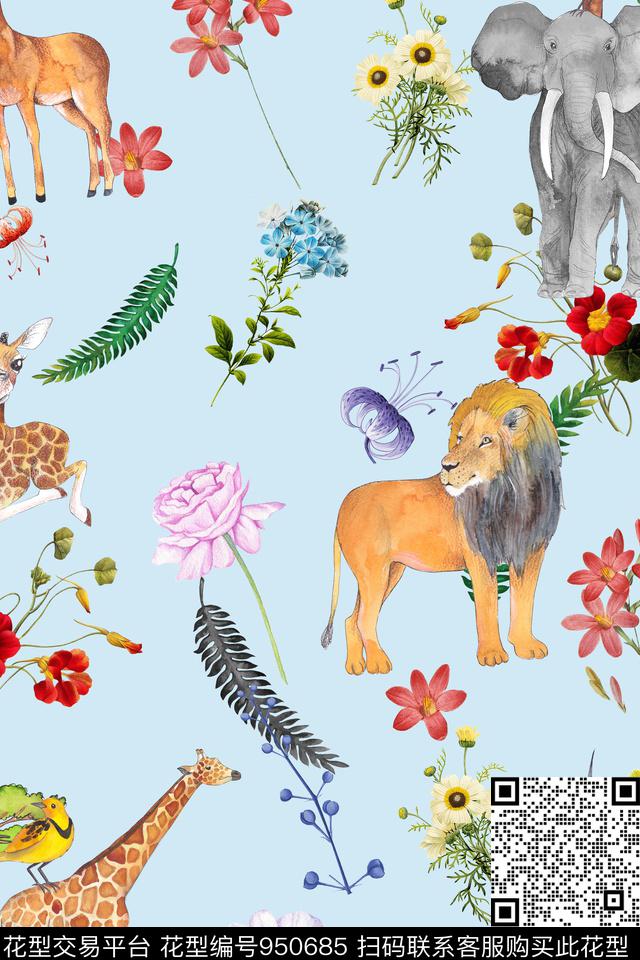 狮子动物小碎花数码印花华亿平台下载（图片编号: 950685） - 瓦栏（Walan）