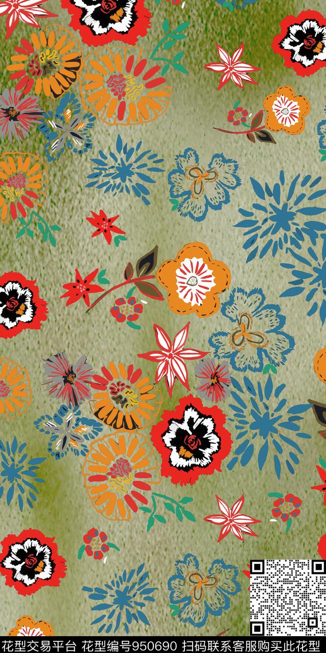 3D立体小碎花花卉传统印花华亿平台下载（图片编号: 950690） - 瓦栏（Walan）