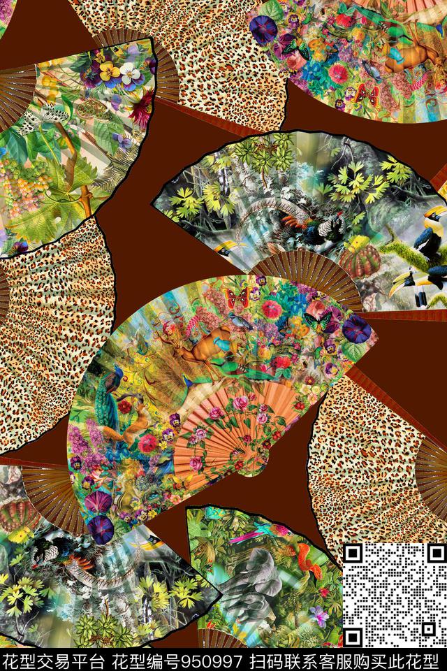 扇子折扇风景景观数码印花华亿平台下载（图片编号: 950997） - 瓦栏（Walan）