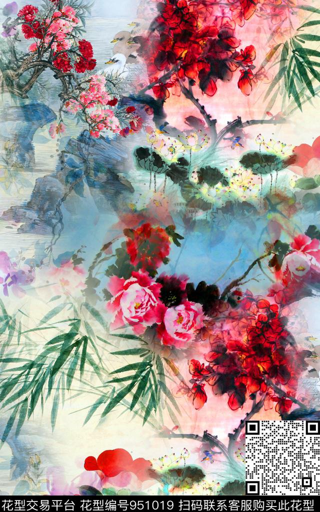 数码华亿平台花卉混合拼接数码印花华亿平台下载（图片编号: 951019） - 瓦栏（Walan）