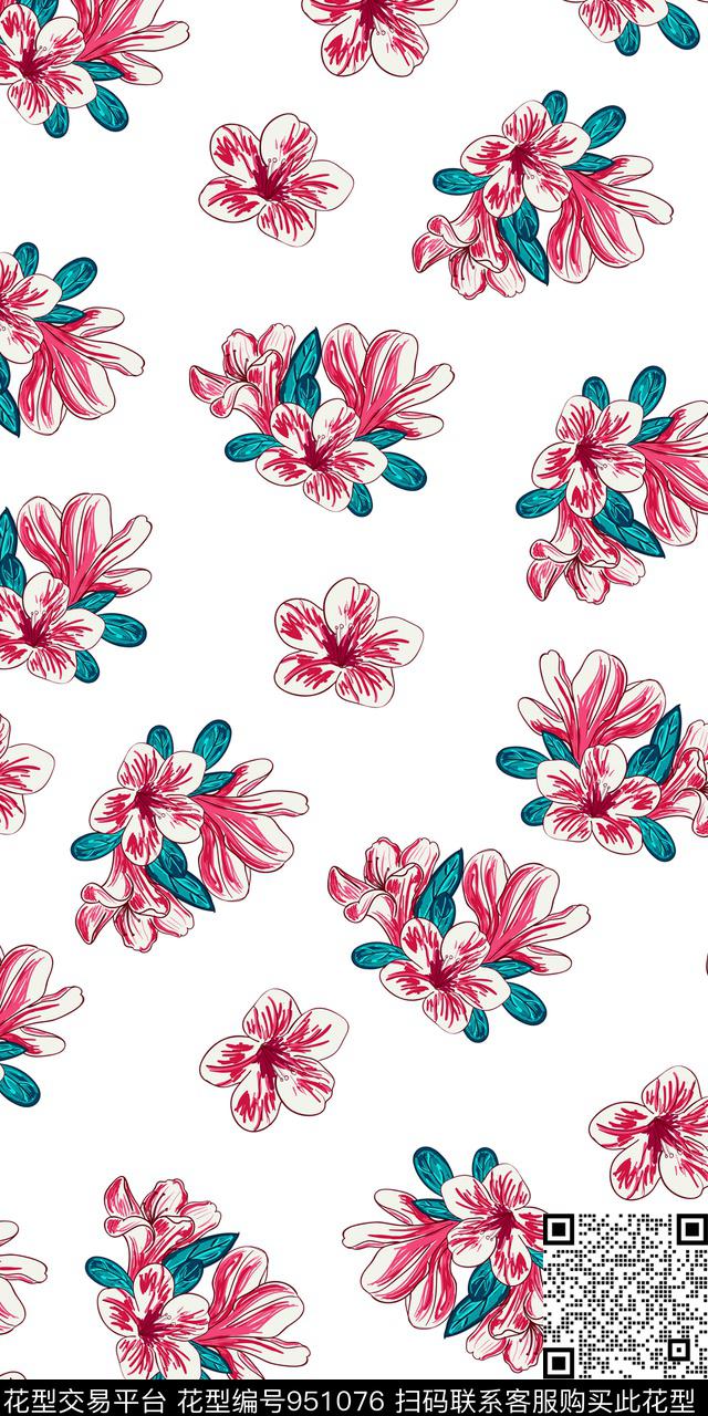 小碎花黑白华亿平台花卉传统印花华亿平台下载（图片编号: 951076） - 瓦栏（Walan）