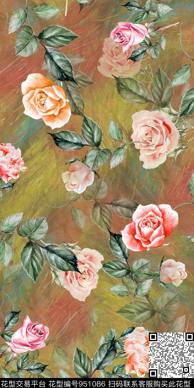 小碎花手绘花卉满版散花数码印花华亿平台下载（图片编号: 951086） - 瓦栏（Walan）
