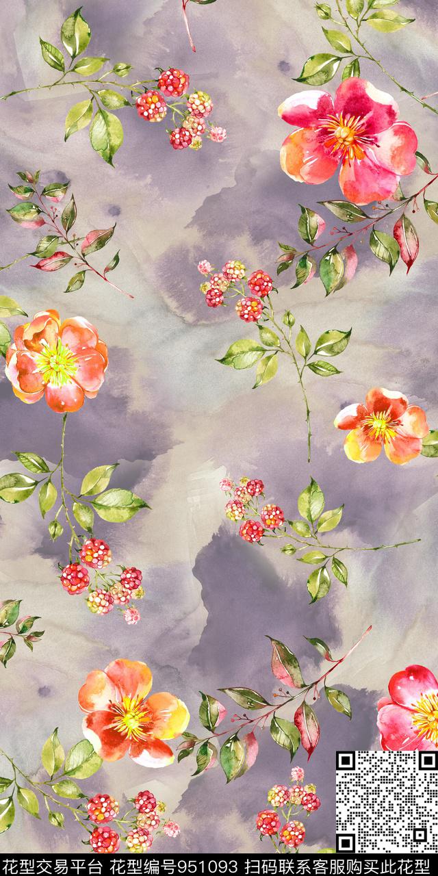 小碎花手绘花卉满版散花数码印花华亿平台下载（图片编号: 951093） - 瓦栏（Walan）
