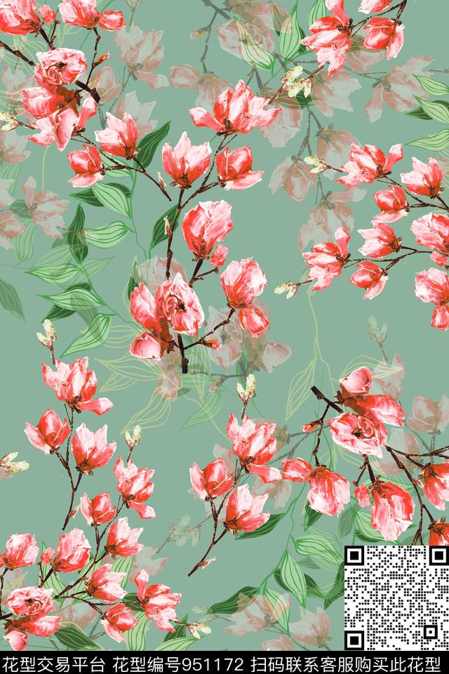 小碎花彩底花卉油画华亿平台数码印花华亿平台下载（图片编号: 951172） - 瓦栏（Walan）