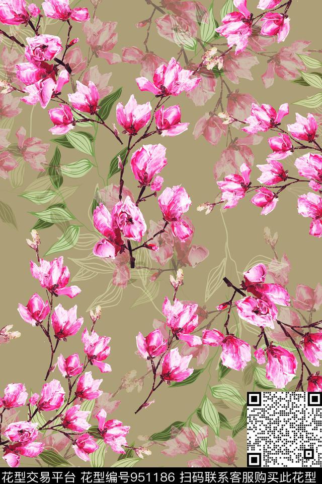 小碎花彩底花卉油画华亿平台数码印花华亿平台下载（图片编号: 951186） - 瓦栏（Walan）