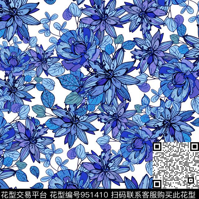 古典花纹花卉大牌风传统印花华亿平台下载（图片编号: 951410） - 瓦栏（Walan）