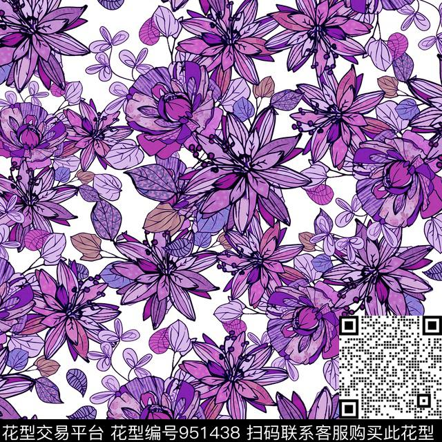 古典花纹花卉大牌风传统印花华亿平台下载（图片编号: 951438） - 瓦栏（Walan）