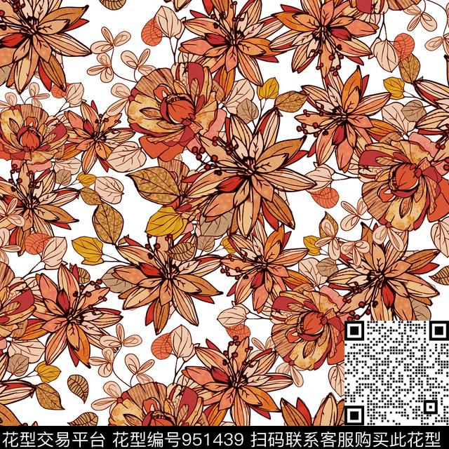 古典花纹花卉大牌风传统印花华亿平台下载（图片编号: 951439） - 瓦栏（Walan）