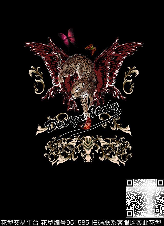 羽毛翅膀手绘豹子数码印花华亿平台下载（图片编号: 951585） - 瓦栏（Walan）