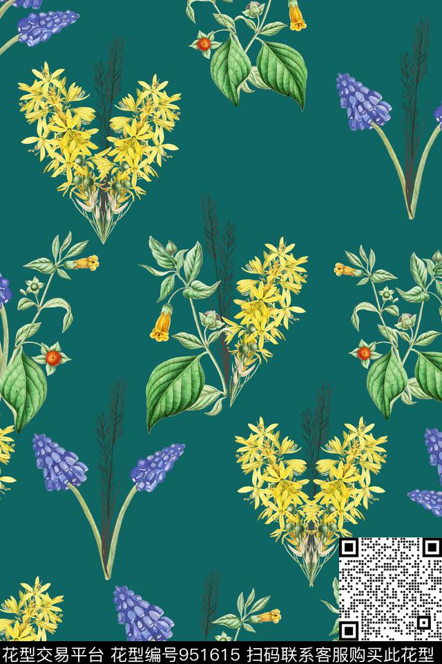 小碎花绿植树叶花穗数码印花华亿平台下载（图片编号: 951615） - 瓦栏（Walan）