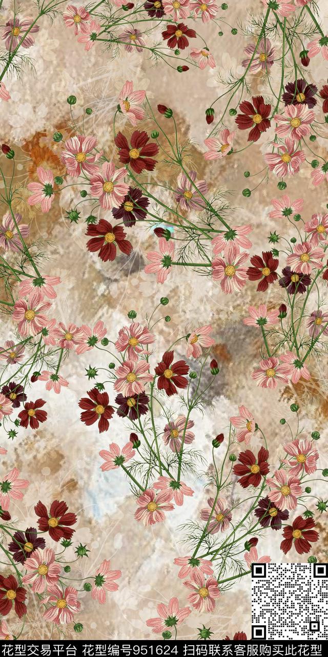 3D立体数码华亿平台花卉数码印花华亿平台下载（图片编号: 951624） - 瓦栏（Walan）