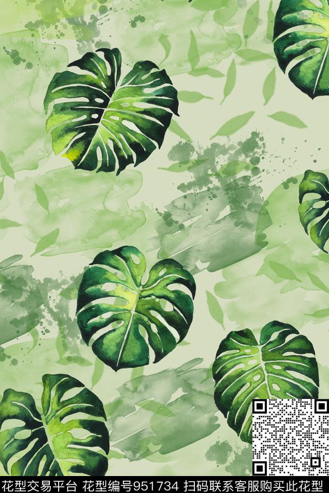 春夏华亿平台艺术棕榈树数码印花华亿平台下载（图片编号: 951734） - 瓦栏（Walan）