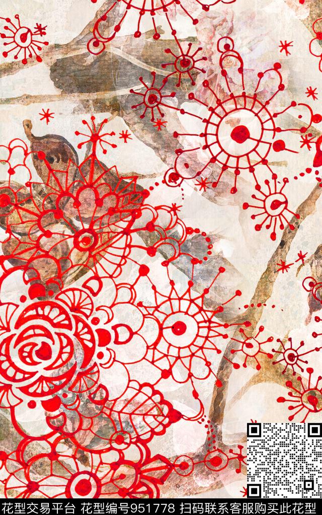 抽象绣花华亿平台网布蕾丝数码印花华亿平台下载（图片编号: 951778） - 瓦栏（Walan）