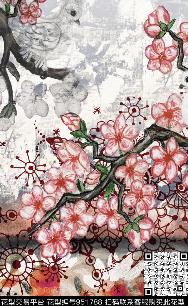 水彩花卉数码华亿平台定位花数码印花华亿平台下载（图片编号: 951788） - 瓦栏（Walan）