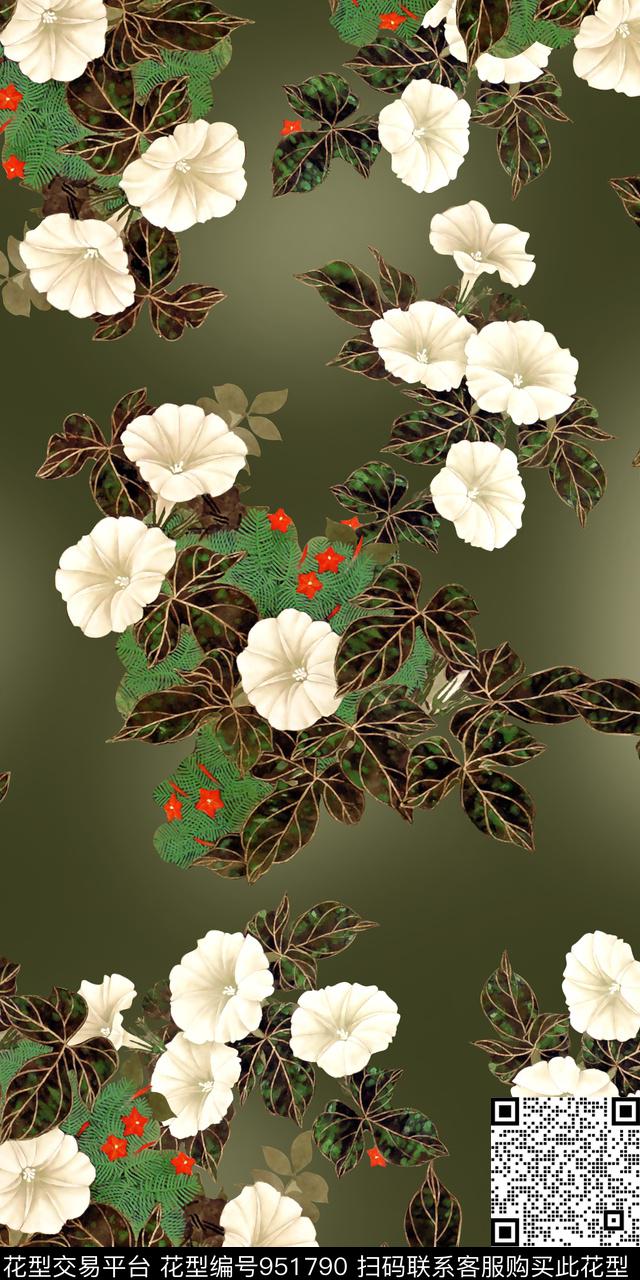 香云纱花卉绿植树叶数码印花华亿平台下载（图片编号: 951790） - 瓦栏（Walan）