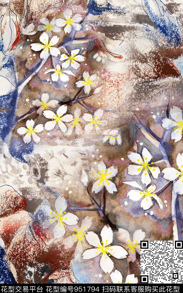水彩花卉数码华亿平台抽象数码印花华亿平台下载（图片编号: 951794） - 瓦栏（Walan）