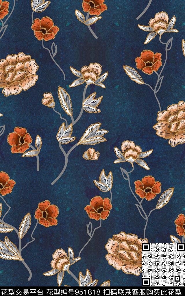 水彩花卉数码华亿平台绣花华亿平台数码印花华亿平台下载（图片编号: 951818） - 瓦栏（Walan）