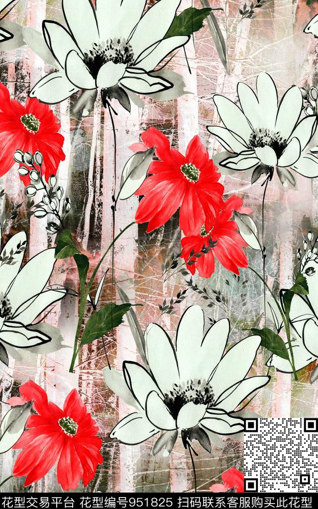 水彩花卉数码华亿平台水墨风数码印花华亿平台下载（图片编号: 951825） - 瓦栏（Walan）