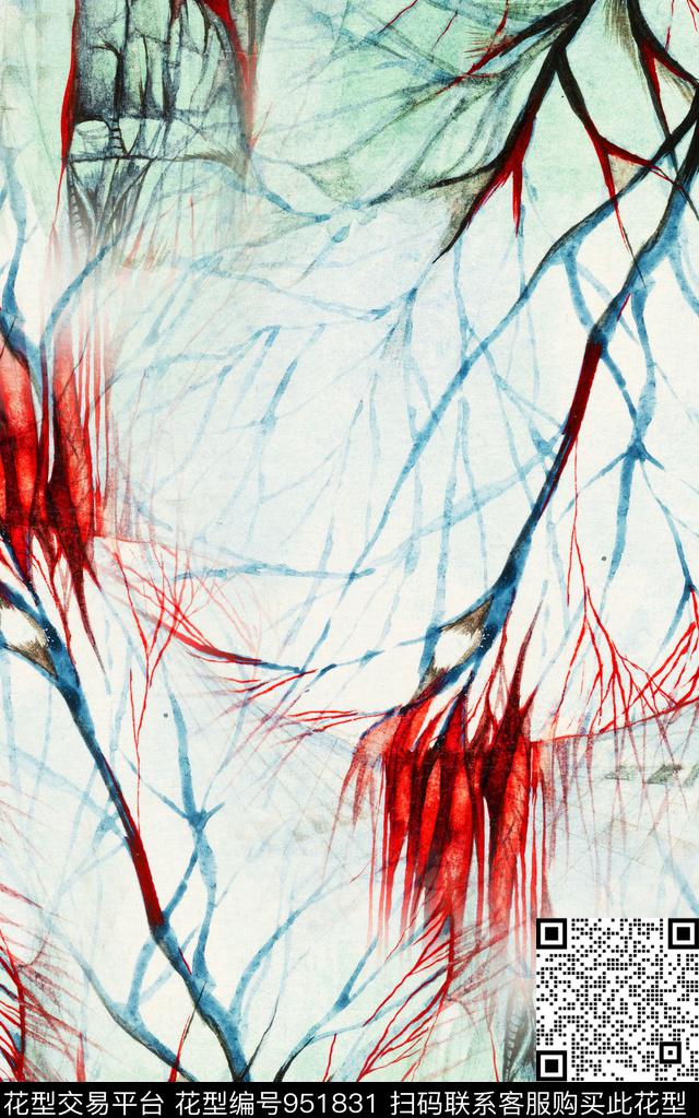 水彩花卉水墨风斑驳数码印花华亿平台下载（图片编号: 951831） - 瓦栏（Walan）