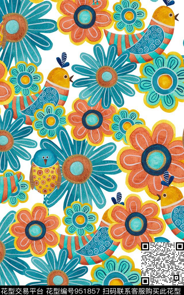 卡通动物花卉几何数码印花华亿平台下载（图片编号: 951857） - 瓦栏（Walan）