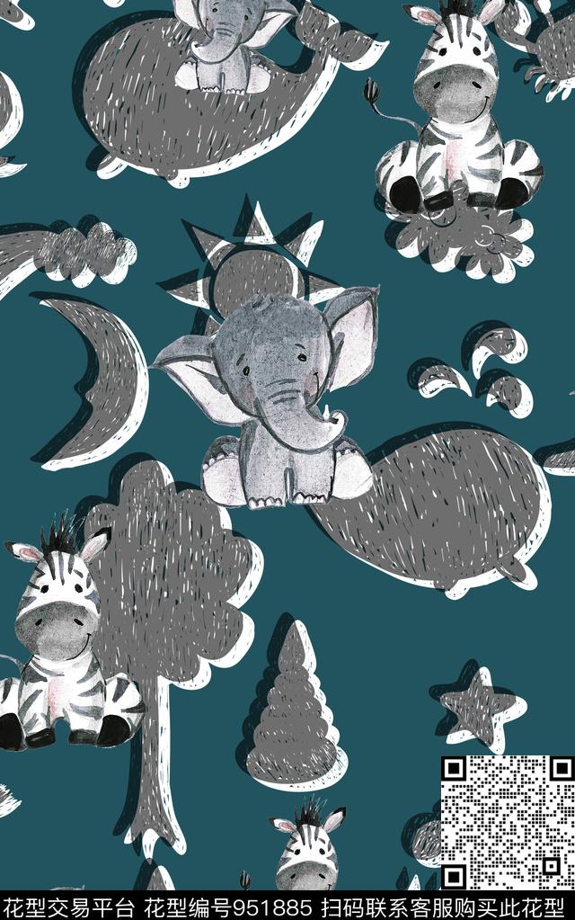 卡通动物几何动物数码印花华亿平台下载（图片编号: 951885） - 瓦栏（Walan）