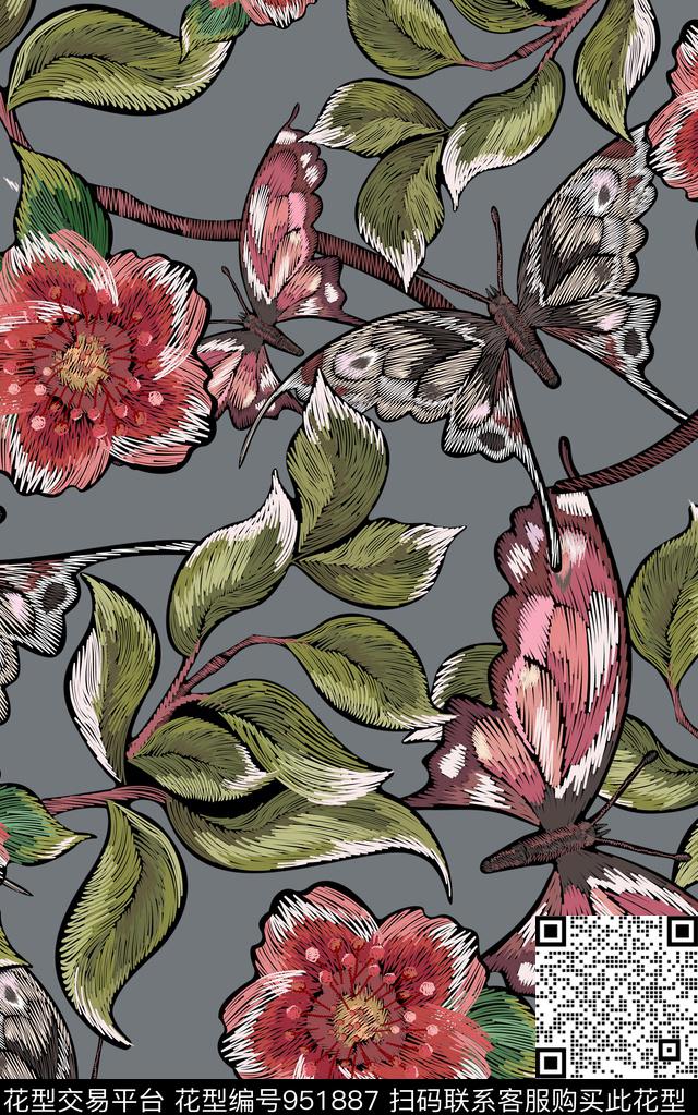 数码华亿平台绣花华亿平台花卉数码印花华亿平台下载（图片编号: 951887） - 瓦栏（Walan）