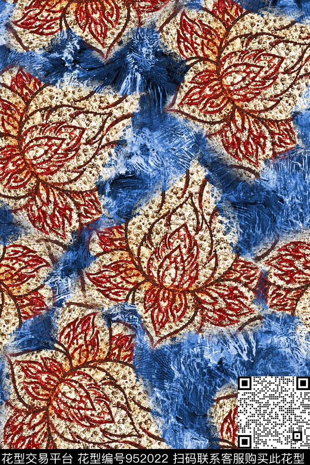 抽象花卉油画华亿平台数码印花华亿平台下载（图片编号: 952022） - 瓦栏（Walan）