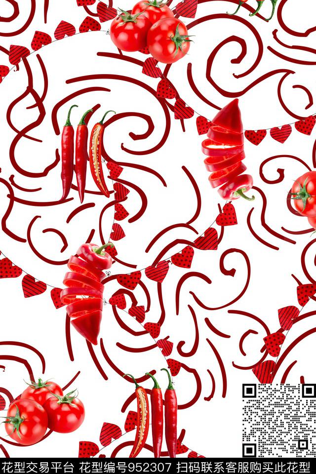 趣味蔬菜年轻女性数码印花华亿平台下载（图片编号: 952307） - 瓦栏（Walan）